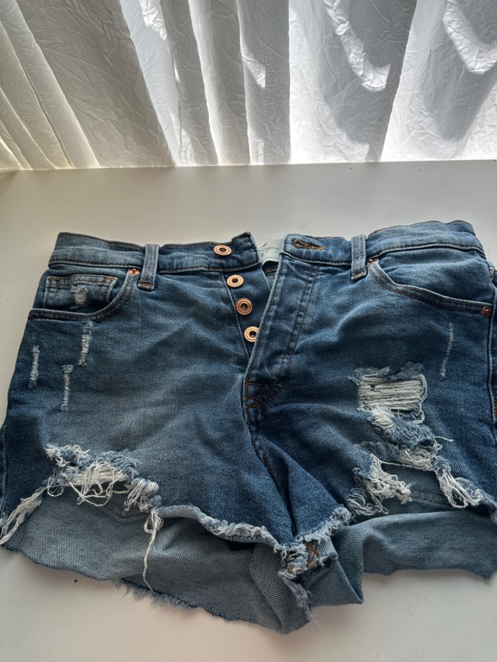 Celebrity Pink Blue Distressed Denim Cutoff Shorts